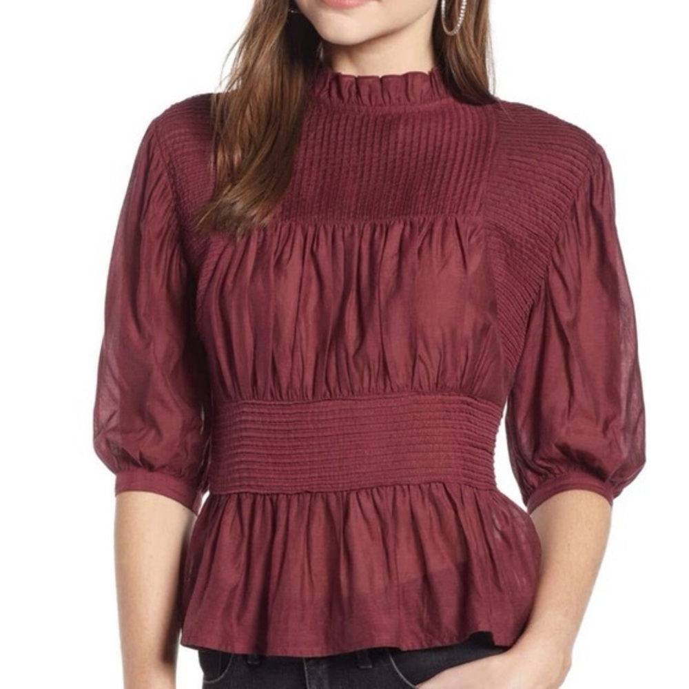 SOMETHING NAVY‎ Pleated Peplum Blouse
